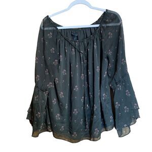 White House Black Market Womens Size Large Multicolor Floral Bell Sleeves Blouse